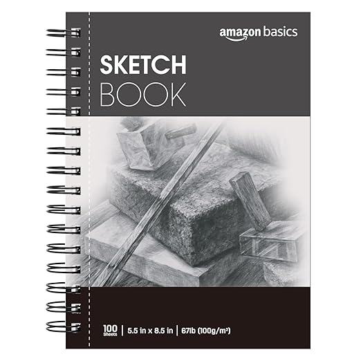 Amazon Basics Sketch Pad for Artists, Drawing Paper, Spiral Bound, Acid Free, 67 lb. / 100 gsm, 100 Sheets, 5.5"x8.5", White