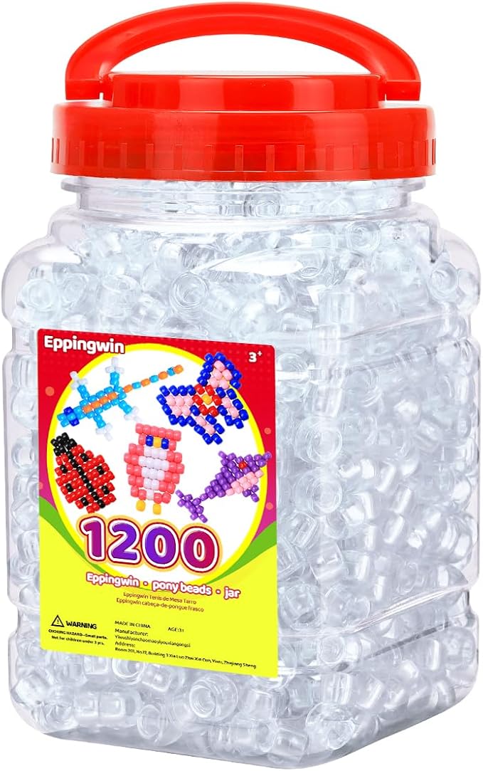 eppingwin 1200pcs pony beads for bracelets, 6x9mm kandi beads for hair braids, easy storage pony bead for jewelry making (clear)
