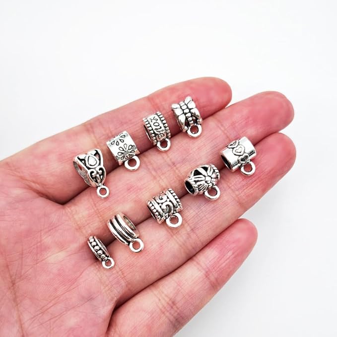 INSPIRELLE 144 Pieces Antique Silver Bails Metal Alloy Bail Bead for Bracelet Necklace Earring Jewelry Making