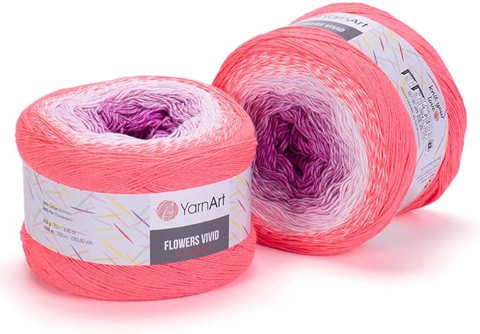 Yarn Art Flowers Vivid Yarn 250gr 8.80 oz 1094yds 55% Cotton 45% Acrylic Multicolor Cotton Fine Yarn Rainbow Crochet Spring Summer (511)