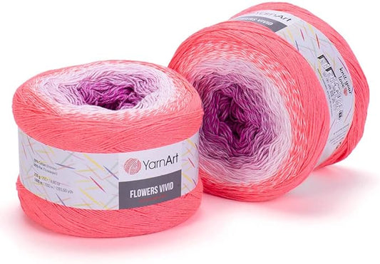 Yarn Art Flowers Vivid Yarn 250gr 8.80 oz 1094yds 55% Cotton 45% Acrylic Multicolor Cotton Fine Yarn Rainbow Crochet Spring Summer (511)