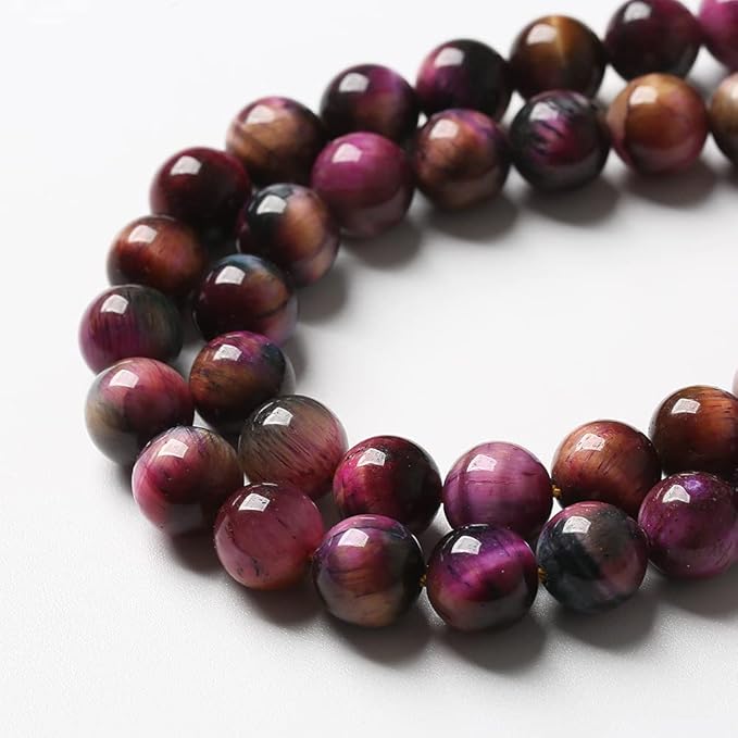 48pcs 8mm Top AAA Natural Tiger Eye Beads for Jewelry Making Rose Red Starry Sky Tiger Eye Stone Round Loose Beads DIY Bracelet Necklace Earrings