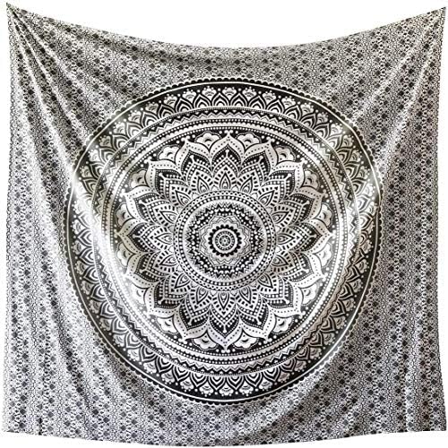 popular handicrafts tapestry wall hanging hippie ombre mandala bohemian hippy psychedelic design indian tapestries bedspread 30 x 40 inches (76 x 101 cms), black grey