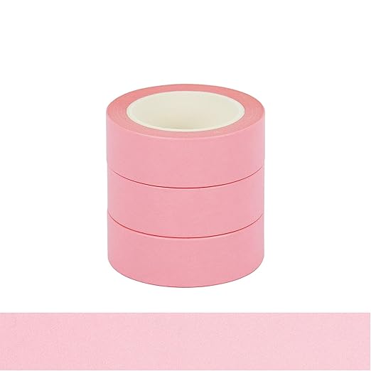 NatSumeBasics 3 Pink Washi Tapes Plain Decorative Masking Tape,32 Feet Self-Adhesive Tapes for Packaging Decor Journals Scrapbooks Planners DIY Crafts Gift (Pink)
