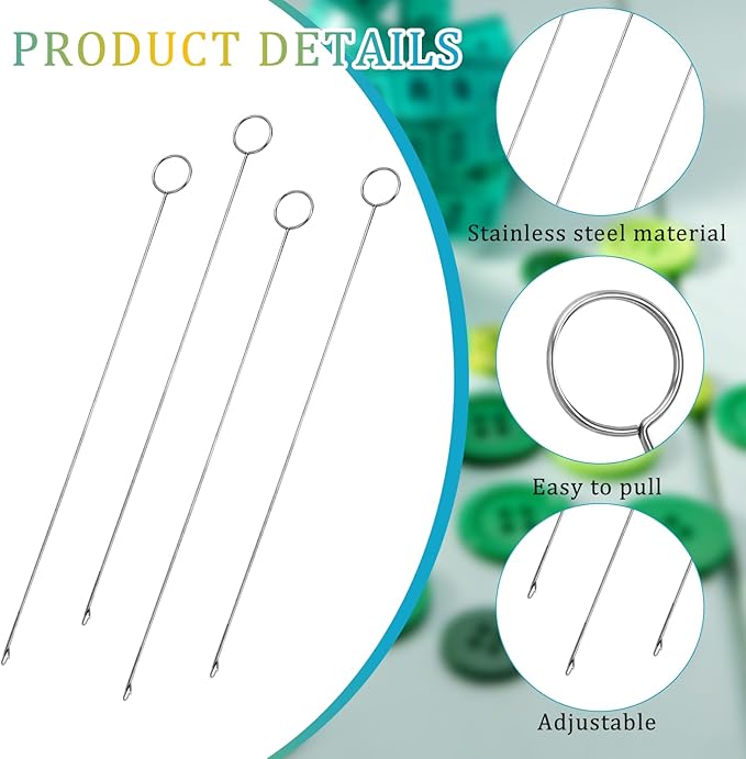 Loop Turner Sewing Tool, 4-Piece Set - Needle Hooks with Latch for Fabric Tube Strips DIY (10.4 Inch)