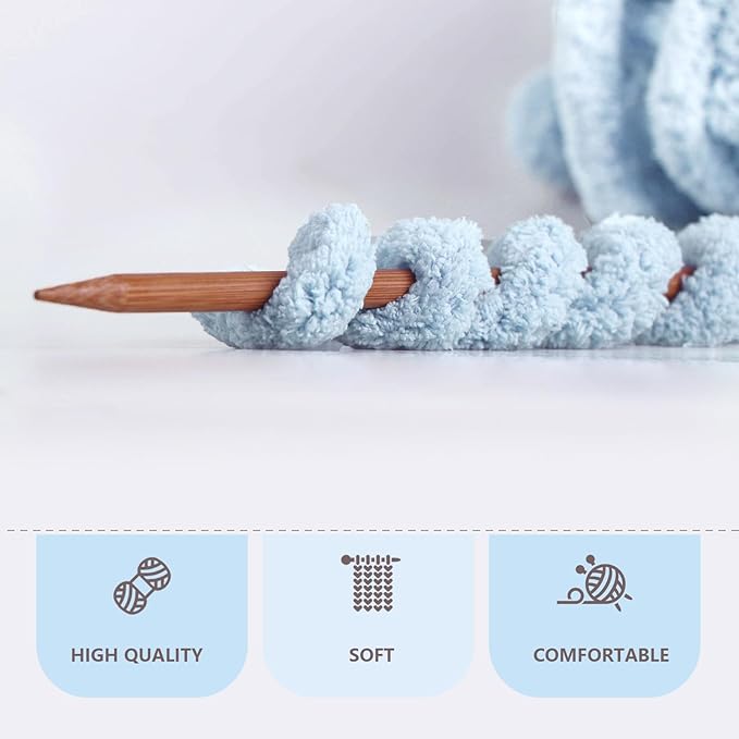 Sky Blue Chunky Chenille Yarn for Crocheting Bulky Thick Fluffy Yarn for Knitting,Super Bulky Hand Blanket, Soft Plush Yarn Crochet Carpet/Scarf/Cushion/ 8 Jumbo Pack(63.76oz/197.68yd