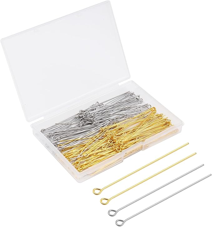 200 Pcs 50mm Straight Eye Pins for Craft Earring Bracelet Necklace Pendant DIY Jewelry Making, Platinum & Gold Color