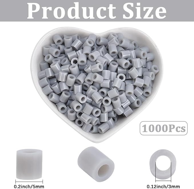 sofpalte 1000pcs grey fuse beads 5mm melting beads with 3mm hole bulk small plastic tube melt compatible hama refills for diy crafts handmade decor holiday christmas birthday gifts adults beginners