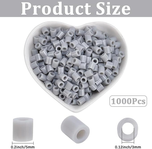 sofpalte 1000pcs grey fuse beads 5mm melting beads with 3mm hole bulk small plastic tube melt compatible hama refills for diy crafts handmade decor holiday christmas birthday gifts adults beginners