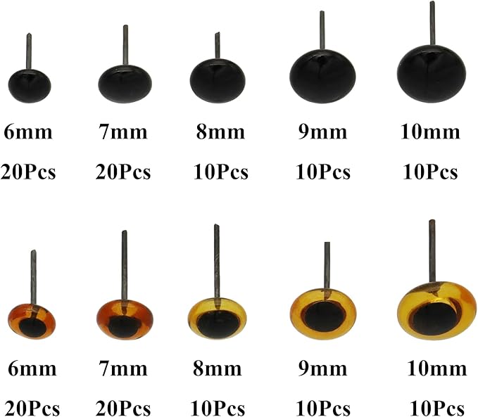140Pcs Needle Felting Eyes 6-10mm mini Glass Amber with Black Eyes Kits for Teddy Puppets Dolls Wool Felting Crafts