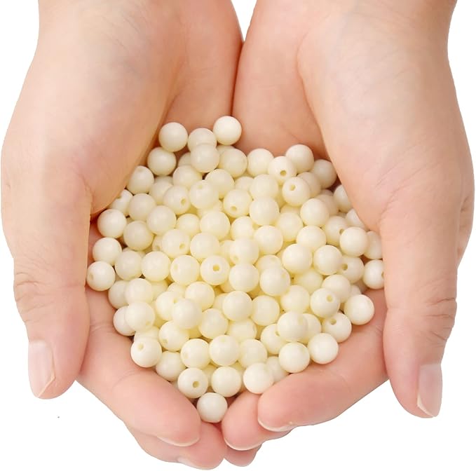 bonny boxx 200pcs 10mm smooth beige acrylic round beads, plastic resin bubblegum balls chunky gumball beads for necklace and bracelet making, crafting supplies