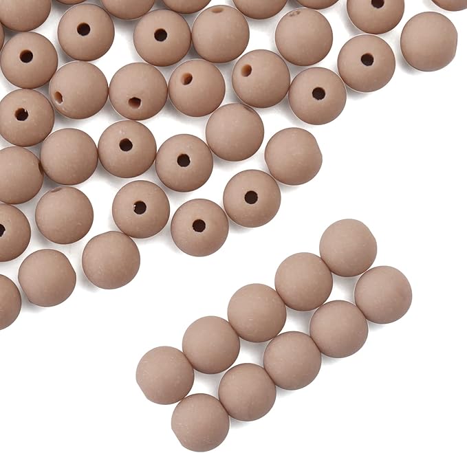 bonny boxx 500pcs 8mm matte light brown acrylic round beads, frosted plastic resin bubblegum balls chunky gumball beads for necklace and bracelet making, crafting supplies