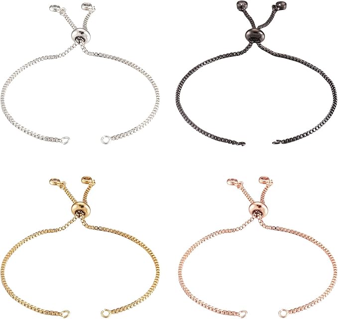 FASHEWELRY 10 Strands Adjustable Brass Bracelet Slider Extender Chains with Cubic Zirconia Ends 4-3/8" to 4-3/4"(110~120mm) Metal Plated for DIY Jewelry Making (Random Mixed Colors)