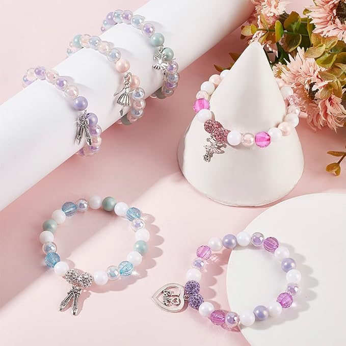 SUNNYCLUE 1 Box 6 Set Ballet Bracelet Making Kit Adjustable Bracelets Dancer Ballerina Charms Acrylic Transprent Rhinestone Beads for Jewellery Making Kits Beginner Adult Women Holiday Supplies