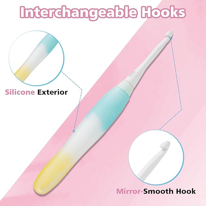 Crochet Hooks Set - Gel-Infused Jelly Touch Ergonomic Handle, 10 Sizes Interchangeable, All-in-One Kit with Organized Case for Beginners & Crafters