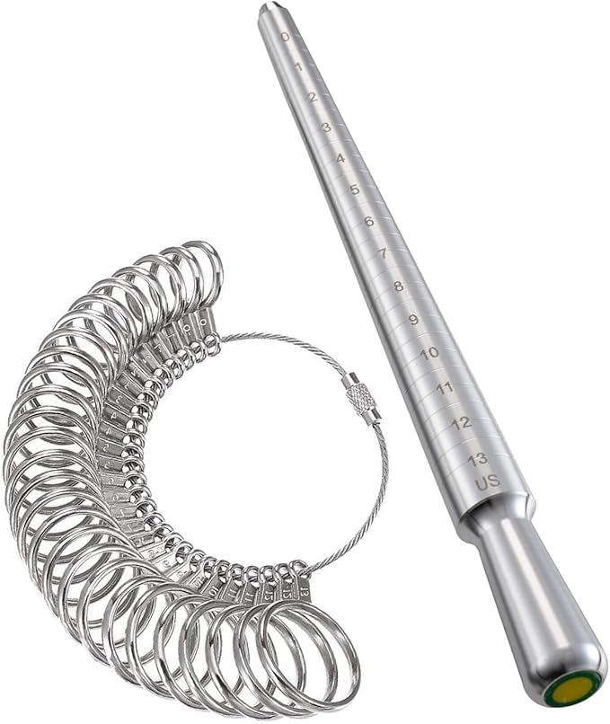 meowoo ring sizer measuring tool set, metal ring guage for ring measurer, integrated conical solid ring mandrel sizer tools for ring repair and measurement, jewelry sizing measuring, pro 2 pcs