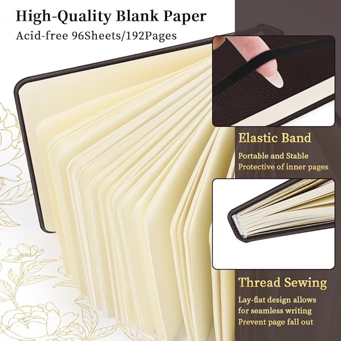 Square 5x5 inches 80gsm 96sheets/192 Pages Notebooks Blank Sketchbooks Travel Journal Pocket Hardcover Paint Writing Diary Memo Planner PU Leather Cover. Dark Brown