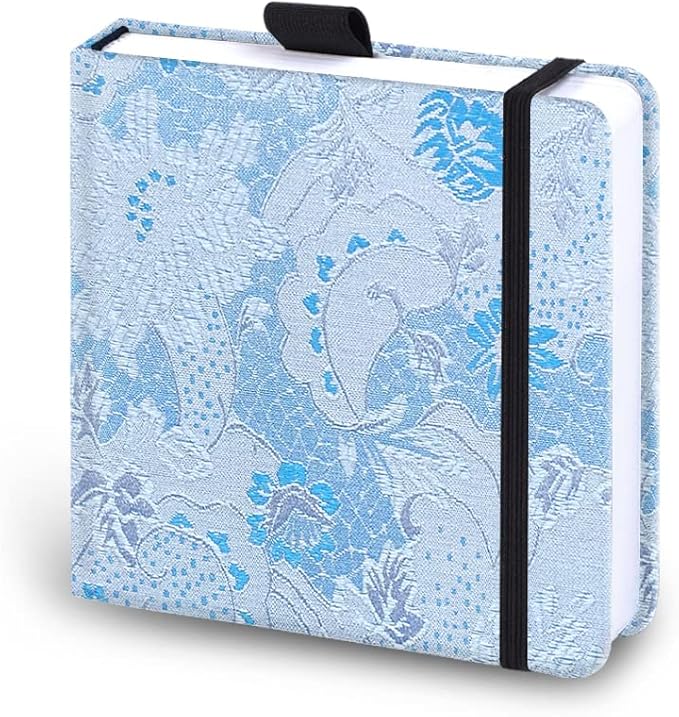 Square 5.1x 5.1"165gsm Colored pencil paint Journal Hardbound 128pgs (64 Sheets Front Back Cold Pressed) Travel for Calligrapher Colored Pencil Sketch Doodles Handmade Cloth Cover Notebook. Silver Blue