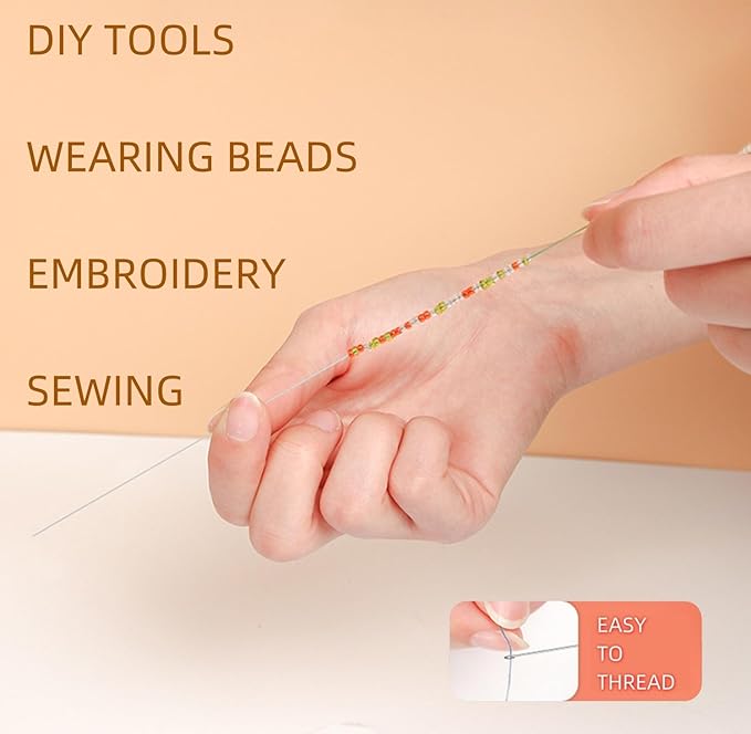 25 Pieces Beading Needles Set, 8 Pcs Long Straight Beading Thread Needles, 8 Pcs Big Eye Beading Needles with Threader for Jewelry Making