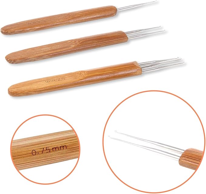AUGSUN Dreadlock Crochet Hook Tool,Braid Hair Dreadlocks Needle Weaving Crochet for Braid Craft (0.75mm) (Pack of 2)