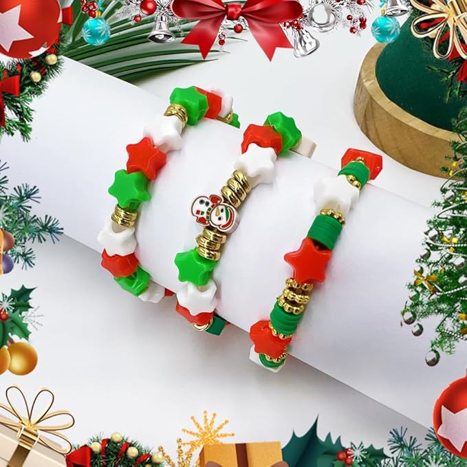 MIIIM 1000 Pcs Christmas Star Pony Beads Shapes for Friendship Bracelet, Large Hole Kandi Beads for Hair Braids, Jewelry Making (Red Green White Star)