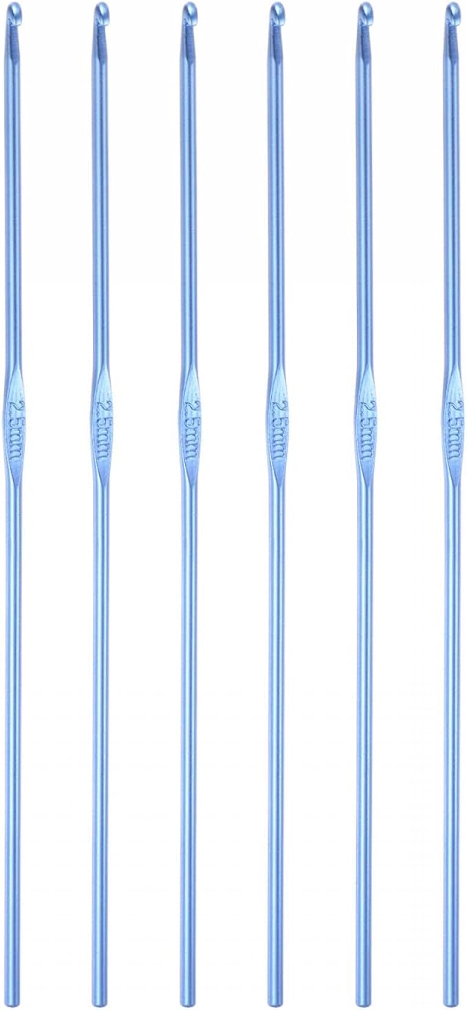 uxcell Aluminum Crochet Hook 2.5mm Knitting Needles for DIY Craft Yarn Blue 6Pcs