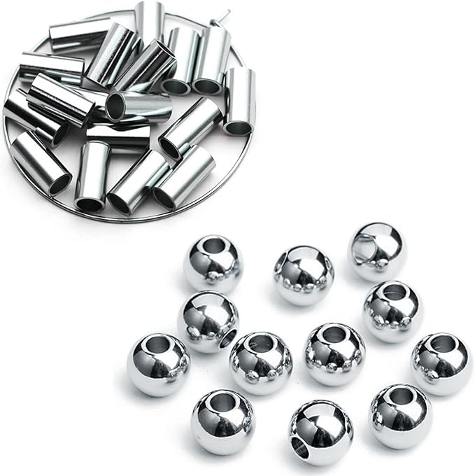 Ourtroness 200 Pieces Long Tube Beads and 200 Pieces Round Spacer Beads 4mm 304 Stainless Steel Loose Bead Smooth Charm Bead for DIY Craft Jewelry Making