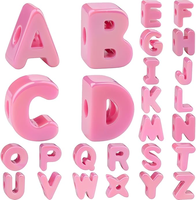 26 Pcs Cute Large Pink Letter Beads, 20mm Jumbo Square Acrylic Letter Beads, Big Letter Beads for Bracelets, Necklaces, Bagcharms, Shoelaces, Keychains, Lanyards, Letter Charms for Craft