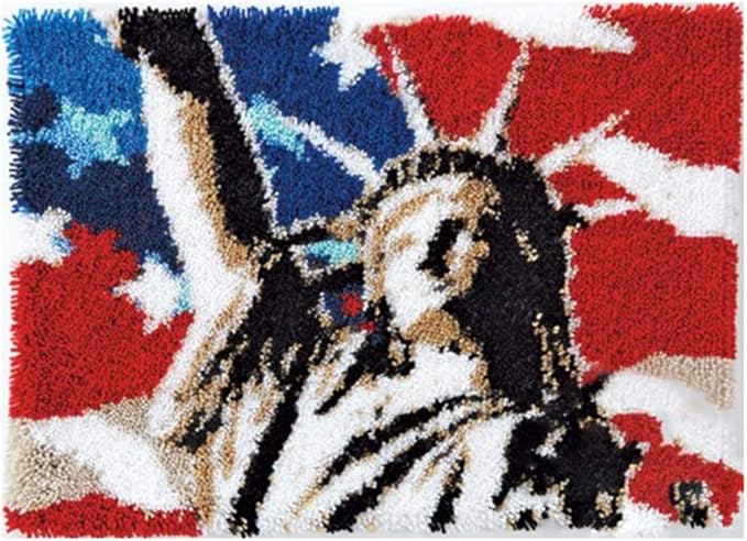 LAPATAIN Latch Hook Kits DIY Crochet Yarn Kits,Statue of Liberty Carpet Embroidery Hook Rug Kit Needlework Sets Cushion for Adults Home Decor 20x15inch