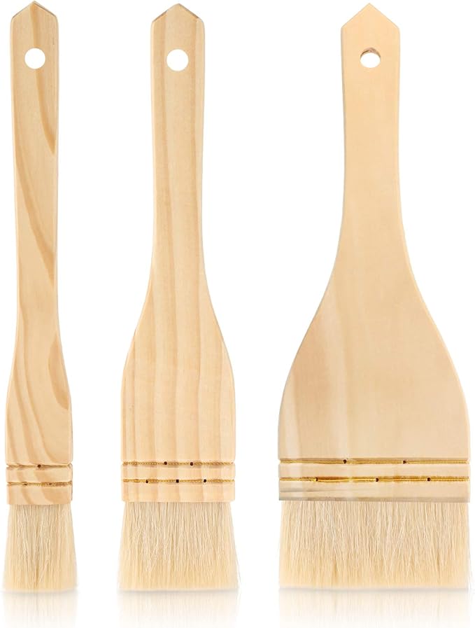 Patelai 3 Pieces Flat Hake Brushes for Watercolor Pottery Glaze Artist Ceramic Acrylic Painting Brushes Set