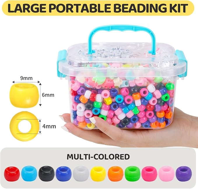 iooleem multi-colored bulk pony beads - 1000pcs kit for friendship bracelets & jewelry making, easy storage