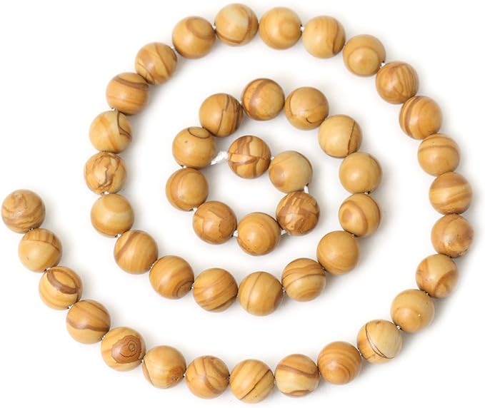 cheavian 45pcs 8mm natural woodgrain jasper round loose beads for jewelry making diy bracelet necklace materials 1 strand 15"
