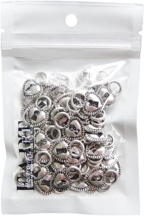 RUBYCA 50pcs Tibetan Silver Tone Spacer Beads Fit European Charms Bracelet Lock-Shaped Heart