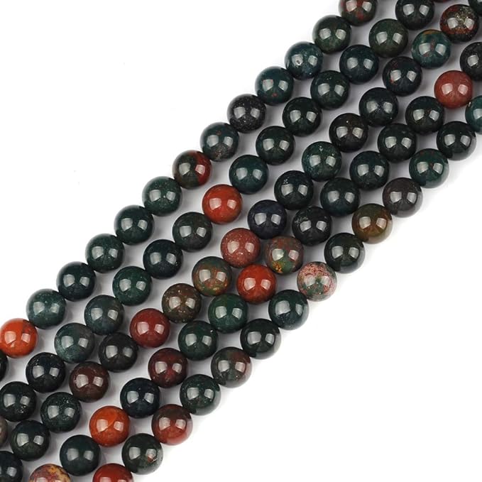 8mm Natural Indian Bloodstone Gemstone Round Loose Beads Crystal Stone Bracelet Necklace Accessories Crafts for Jewelry Making DIY,1 Strand 15"