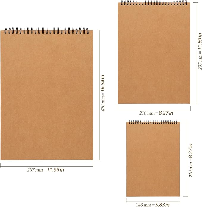 HEIHAK Set of 12 A3 A4 A5 Sketch Notebooks, 60 Pages 30 Sheets Top Spiral Bound Pocket Sketchbooks, Spiral Notepads Sketch Pads Bulk for Drawing, Sketching, Painting, Writing