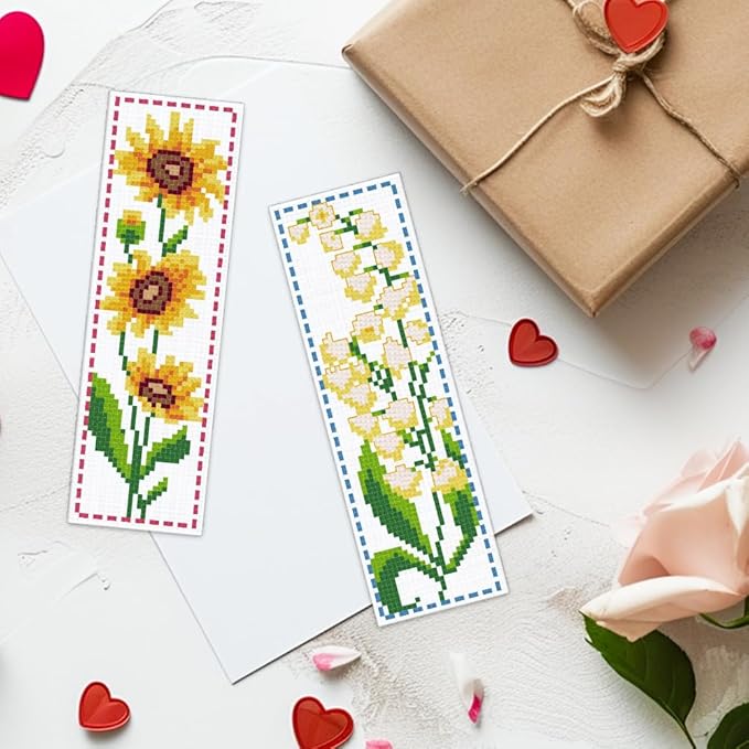 ACRNIGHEET 6PCS Cross Stitch Bookmark Kit for Beginner Flower Pattern Stamped Cross Stitch Kits for Adults Crossstitch Kits Adult Bookmarks with Instructions Hand Embroidery Craft Gift 8''x2.4'' 11CT
