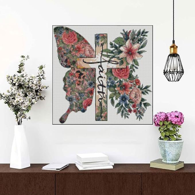 butterfly flower stamped cross stitch kits cross stitch patterns,religious cross dimensions cross stitch kits embroidery kit arts and crafts for beginners 13.7x13.7 inch