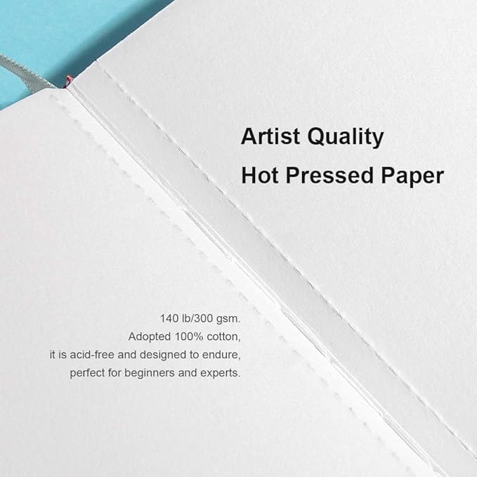 Paul Rubens 2 Pack Watercolor Paper, 100% Cotton Hot Press Watercolor Journal 7.6"x 5.3", 40 Sheets (140lb/300gsm), Acid-Free Art Supplies for Watercolors, Gouache, Acrylics
