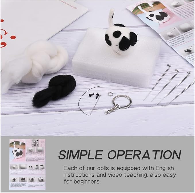 QMNNMA Needle Felting Kits, Needle Felting Supplies Kits with Tools, Animals Needle Felting Set with Foam Mat for DIY Handcraft and Craft Project