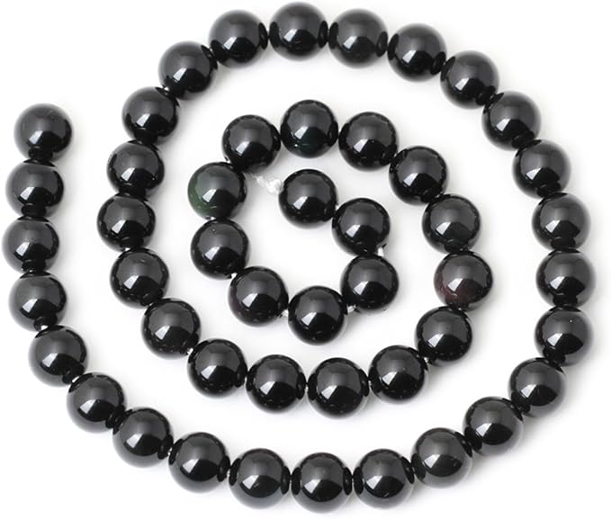 cheavian 45pcs 8mm natural black obsidian gemstone round loose beads crystal energy stone healing power for diy jewelry making 1 strand 15"