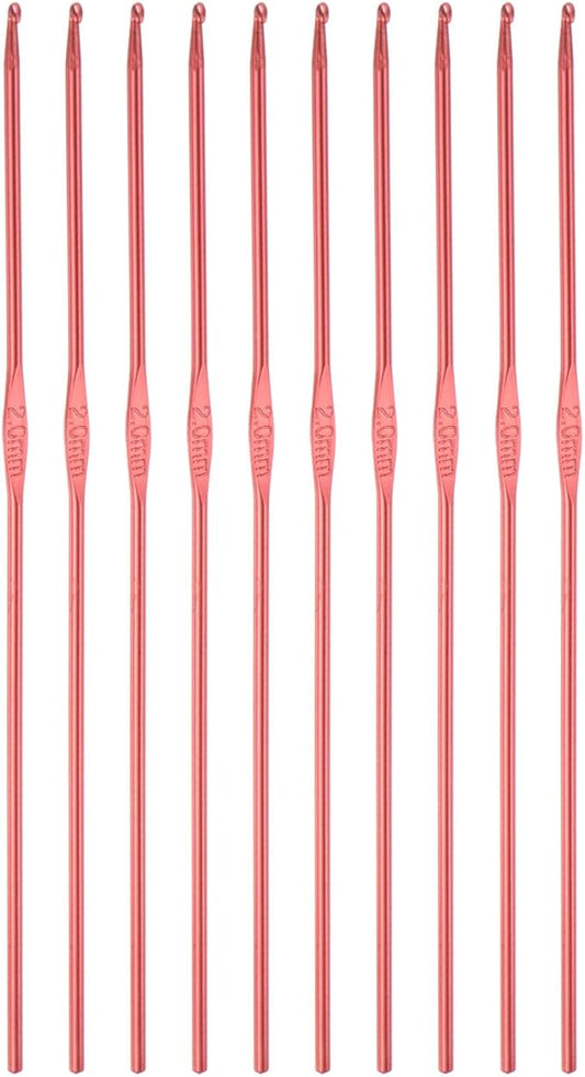 uxcell Aluminum Crochet Hook 2mm Knitting Needles for DIY Craft Yarn Red 10Pcs