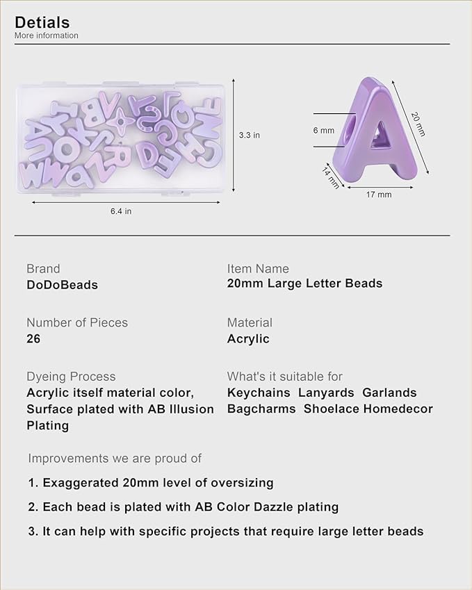 26 Pcs Cute Large Violet Letter Beads, 20mm Jumbo Square Acrylic Letter Beads, Big Letter Beads for Bracelets, Necklaces, Bagcharms, Shoelaces, Keychains, Lanyards, Letter Charms for Craft