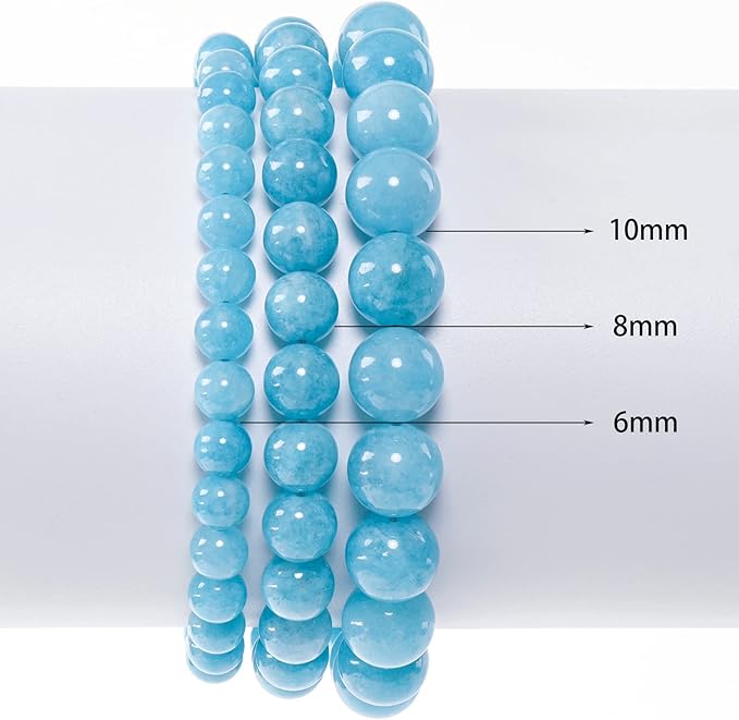 10mm Natural Blue Jades Chalcedony Round Bead - 35PCS Bulk Gemstone Beads for Jewelry Making, DIY Bracelets, Necklaces - Includes Crystal Stretch Cord - Stone Beads for Crafting Gifts