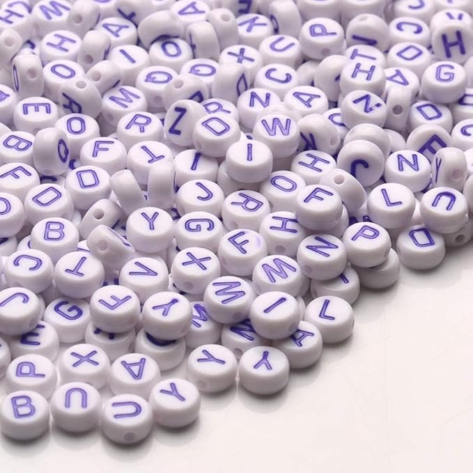 Xilitata Purple Letter Beads Alphabet Letters White Round Bead, 4x7mm 1200pcs, Flat Letter Beads Purple Friendship Bracelets Making Kit Beads for Bracelets Purple Beads with Box