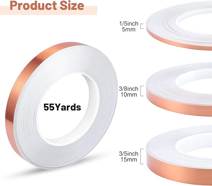 Zonon 3 Sizes Rose Gold Self Adhesive Polyester Film Tape Washi Tape for Car Furniture Graphic Arts Walls Decor, 55 yds(5/10/15mm)