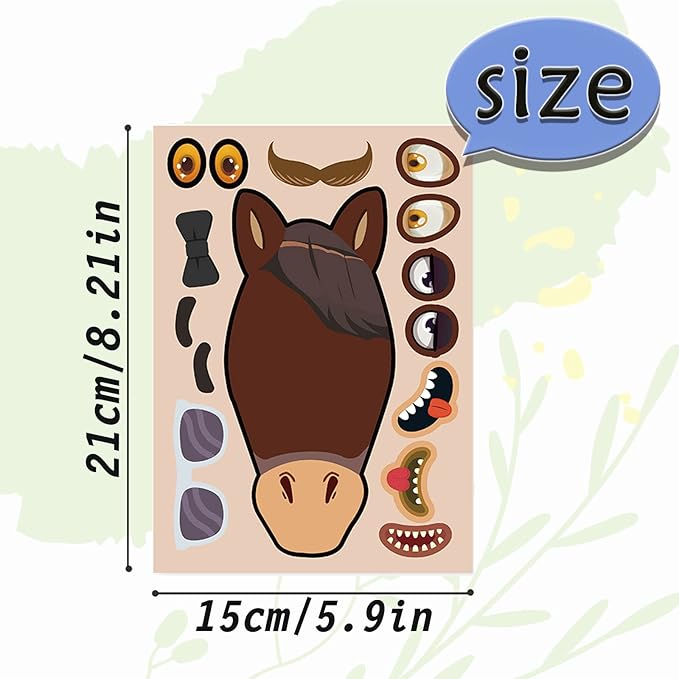 24 sheets 8.27''×5.9'' make your own horse stickers for kids toddlers, make a face stickers for kids party favors activities