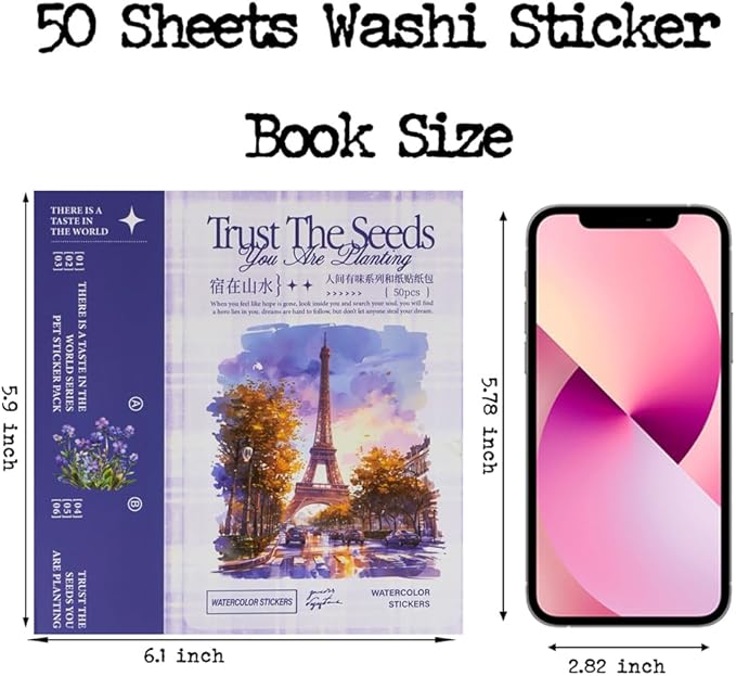 Seasonal Nature Landscape Stickers for Junk Journal Supplies, 50 Sheets Pre-Cut Washi Scrapbook Sticker Book for Journaling, Scrapbooking, Bujo, Planners, Card Making, Collage, Art Crafts