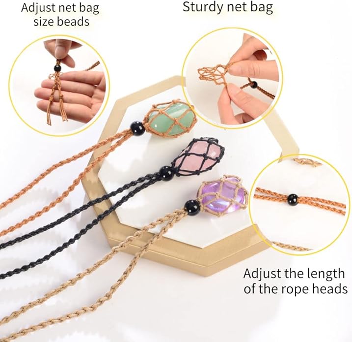 24pcs Adjustable Empty Necklace Holder Crystal Stone Necklace Pendant Necklace Cord Hand Woven Necklace Ropes for Jewelry Making