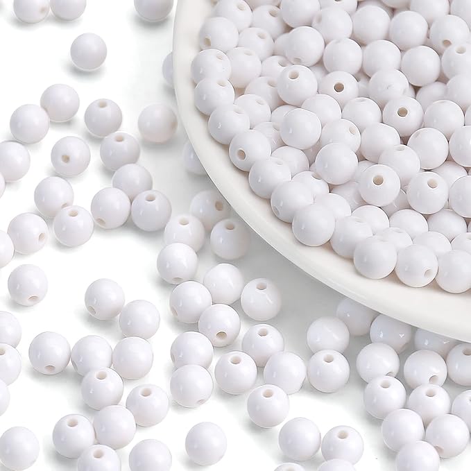bonny boxx 500pcs 8mm smooth white acrylic round beads, plastic resin bubblegum balls chunky gumball beads for necklace and bracelet making, crafting supplies