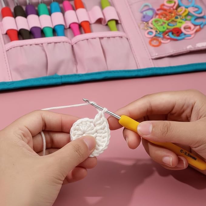blingcute ergonomic crochet hook set with case, 82 pcs crochet starter kit (0.6–10mm), aluminum hooks with soft grip, complete crochet set for beginners & chunky yarn
